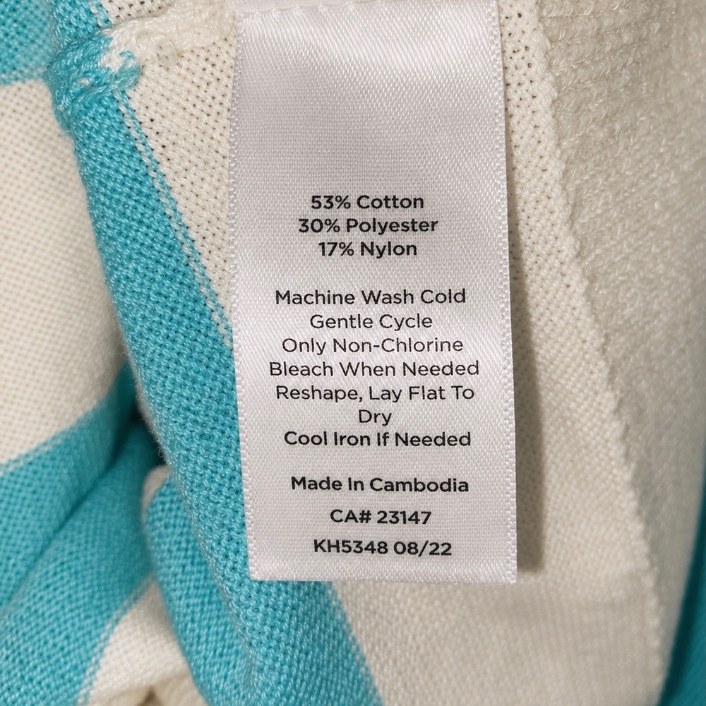 Talbots Women's L Blue White Green Striped Knit Crewneck Pullover Sweater - Picture 6 of 6
